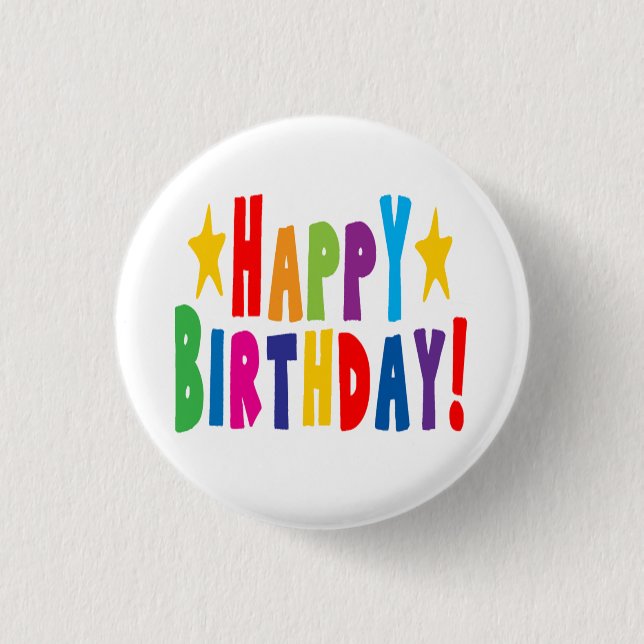 Colorful Happy Birthday Text Button (Front)