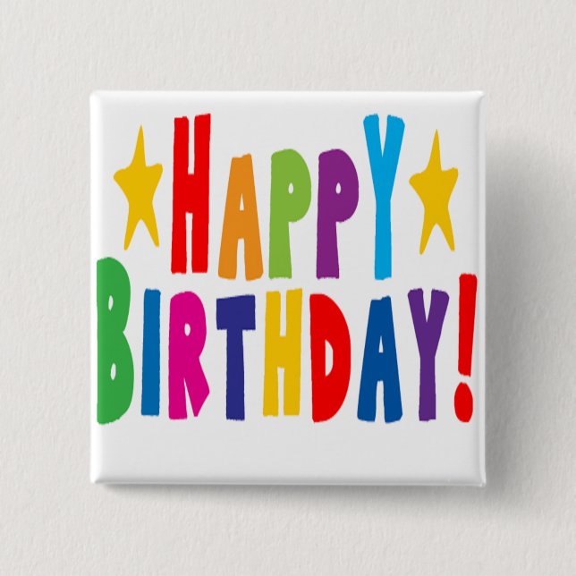 Colorful Happy Birthday Text Button (Front)