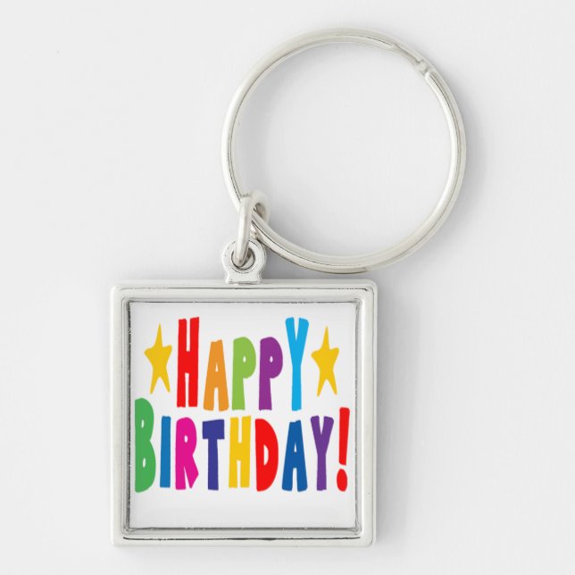 Colorful Happy Birthday Text Keychain (Front)
