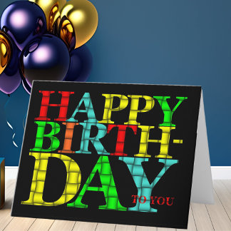 Colorful Happy Birthday Text with Black Background Card