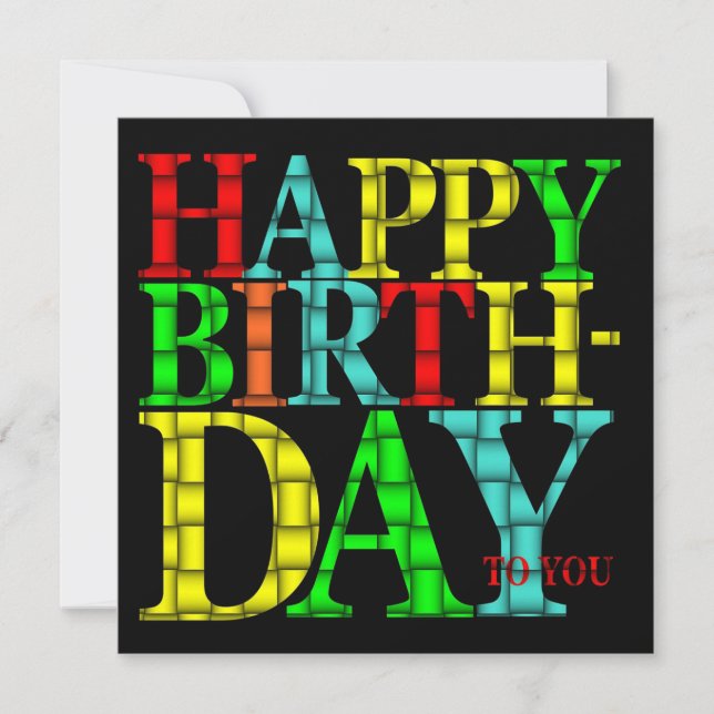 Colorful Happy Birthday Text with Black Background Invitation (Front)
