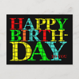 Colorful Happy Birthday Text with Black Background Postcard