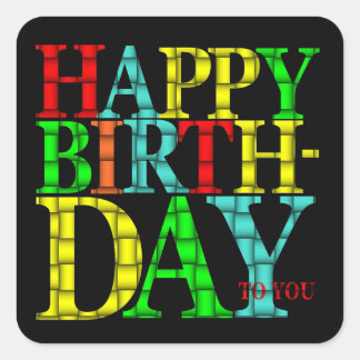 Colorful Happy Birthday Text with Black Background Square Sticker