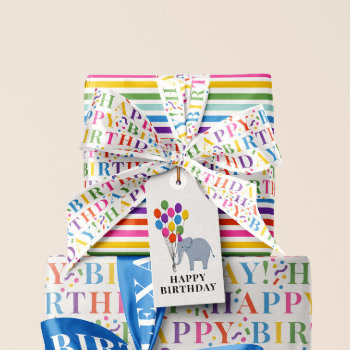 Colorful Happy Birthday Text With Confetti Satin Ribbon by 2BirdStone at Zazzle