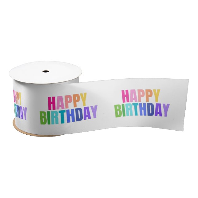 Colorful Happy Birthday Text with Confetti Satin Ribbon (Spool)