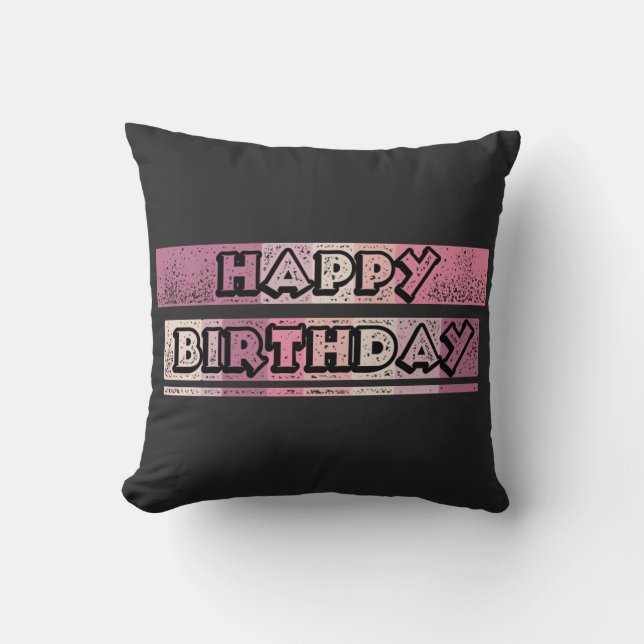 colorful happy birthday throw pillow (Front)