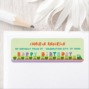 Colorful Happy Birthday Train Fun Kid's Address Label