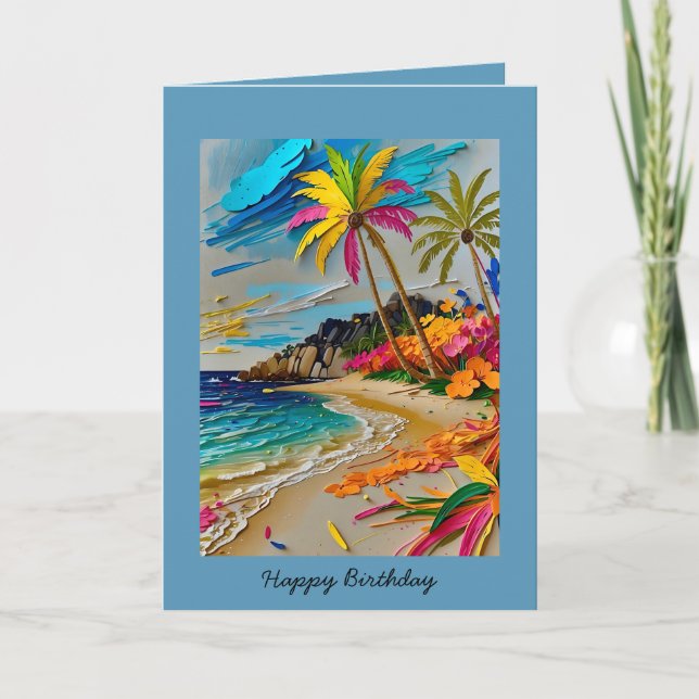 Colorful Happy birthday Tropical customizable  Card (Front)