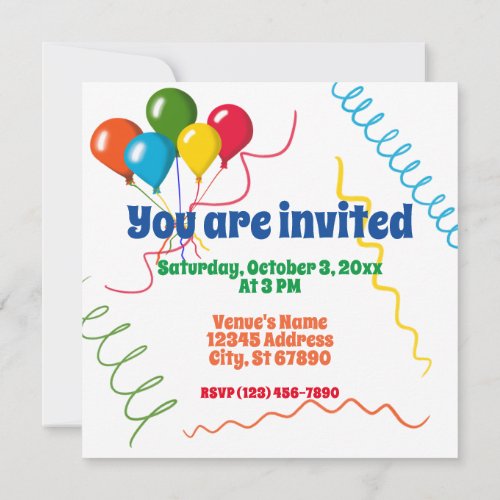 Colorful Happy Birthday with Balloons Invitation