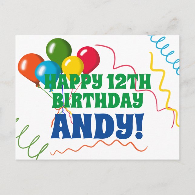 Colorful Happy Birthday with Balloons Postcard (Front)