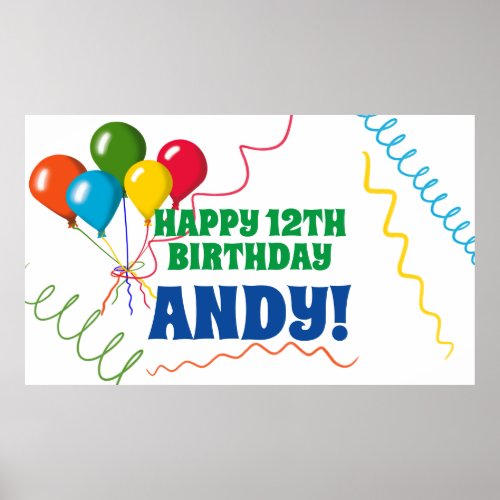 Colorful Happy Birthday with Balloons Poster