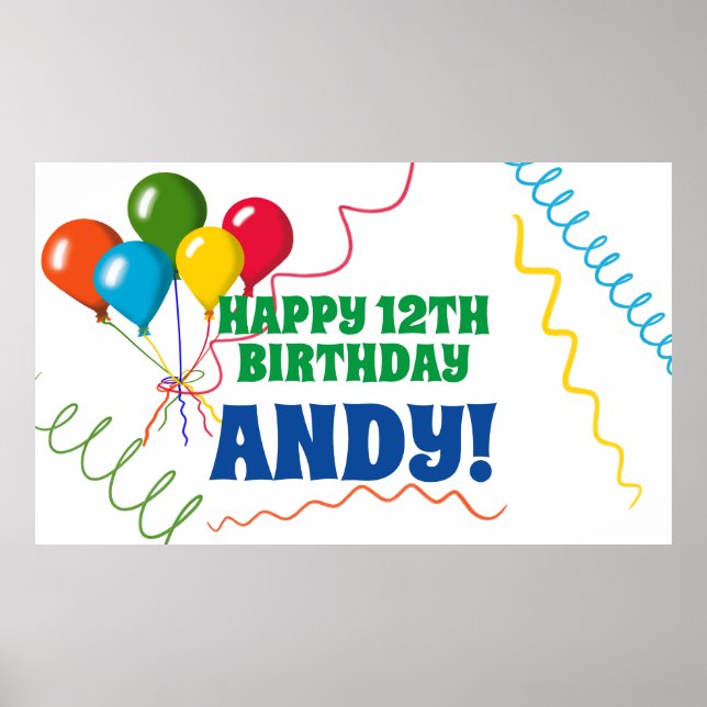 Colorful Happy Birthday with Balloons Poster (Front)