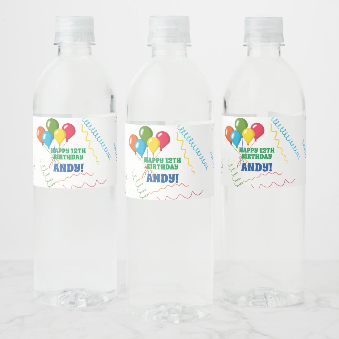 Colorful Happy Birthday with Balloons Water Bottle Label | Zazzle