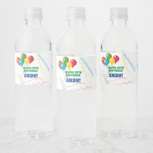 Colorful Happy Birthday with Balloons Water Bottle Label