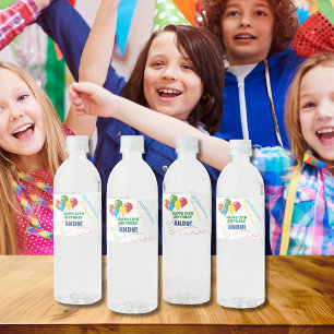 Colorful Happy Birthday with Balloons Water Bottle Label