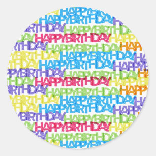 Colorful Happy Birthday Word Art Classic Round Sticker