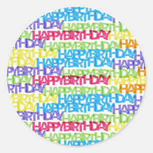 Colorful Happy Birthday Word Art Classic Round Sticker
