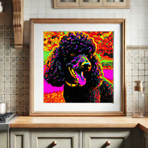 Colorful Happy Black Poodle Portrait Poster