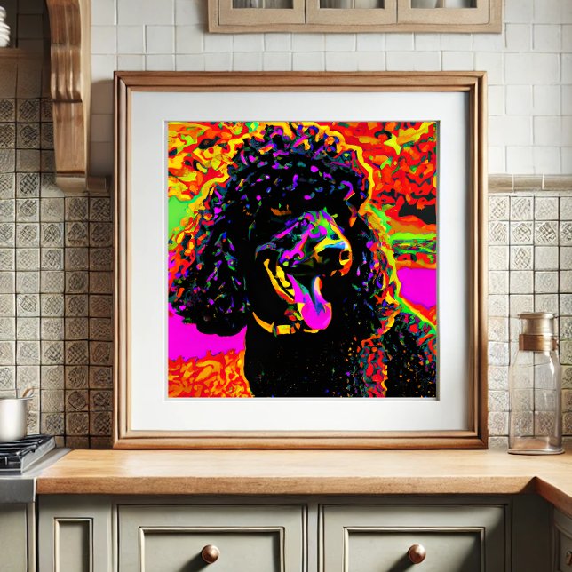 Colorful Happy Black Poodle Portrait Poster (Creator Uploaded)