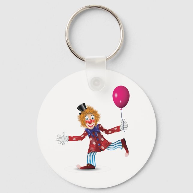 Colorful Happy Clown with Balloon Fun Circus  Keychain (Front)