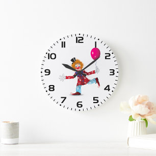 Colorful Happy Clown with Balloon Fun Circus Large Clock