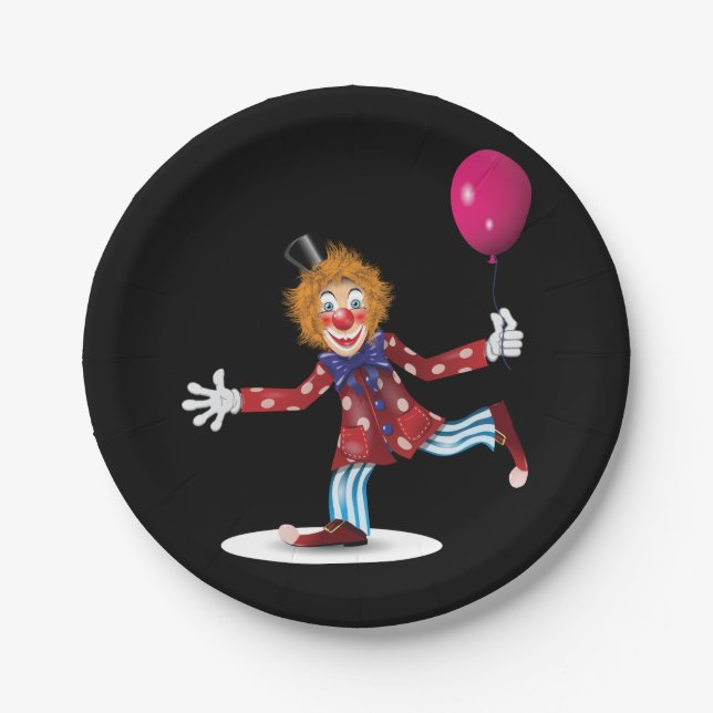 Colorful Happy Clown with Balloon Fun Circus  Paper Plates (Front)