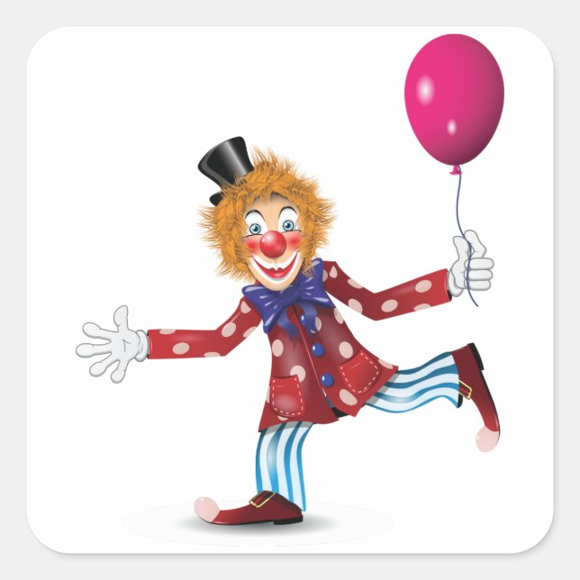 Colorful Happy Clown with Balloon Fun Circus  Square Sticker (Front)