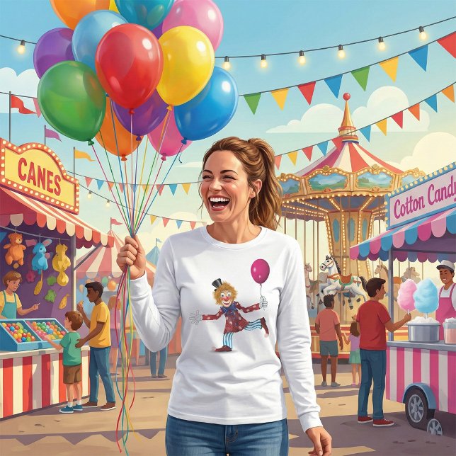 Colorful Happy Clown with Balloon Fun Circus  T-Shirt (Creator Uploaded)
