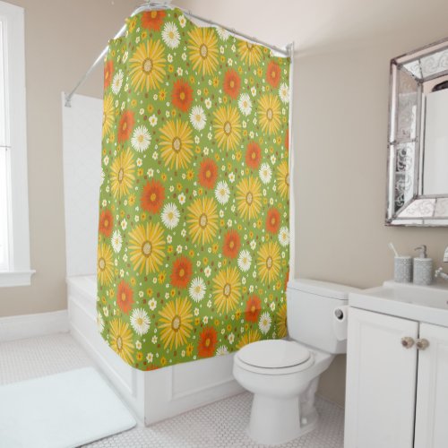 Colorful Happy Daisy Pattern Green Shower Curtain