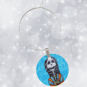 Colorful Happy Day of the Dead Skeleton Wine Glass Charm