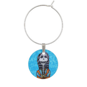 Colorful Happy Day of the Dead Skeleton Wine Glass Charm