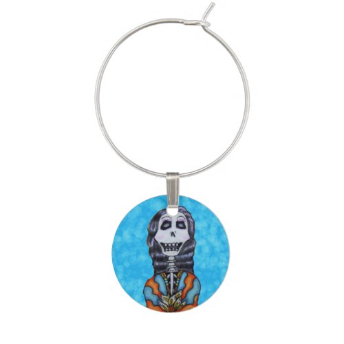 Colorful Happy Day of the Dead Skeleton Wine Glass Charm