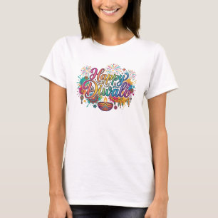 Colorful Happy Diwali Festival Typography T-Shirt