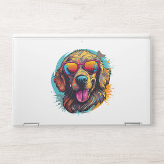 colorful happy dog with glasses HP laptop skin