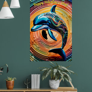 Colorful Happy Dolphin Valentines Day Poster