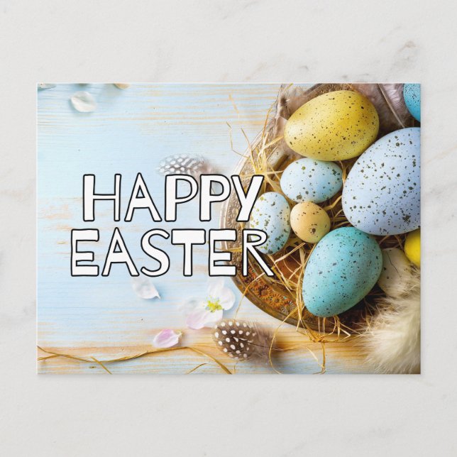 Colorful Happy Easter Basket & Eggs Postcard (Front)
