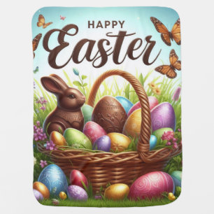 Colorful, Happy Easter basket with eggs Baby Blanket