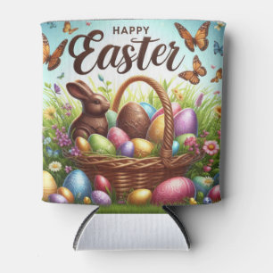 Colorful, Happy Easter basket with eggs Can Cooler