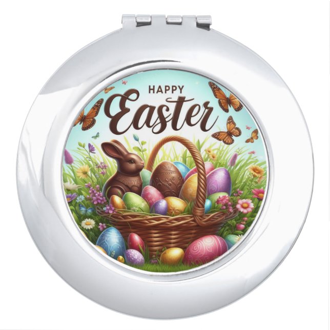 Colorful, Happy Easter basket with eggs Compact Mirror (Front)