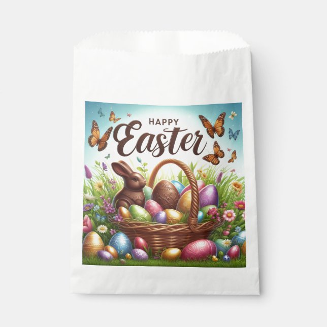 Colorful, Happy Easter basket with eggs Favor Bag (Front)