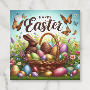 Colorful, Happy Easter basket with eggs Favor Tags