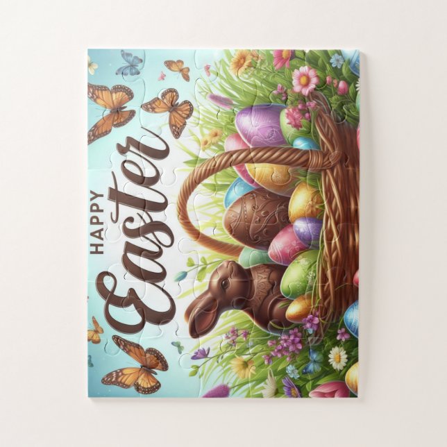 Colorful, Happy Easter basket with eggs Jigsaw Puzzle (Vertical)