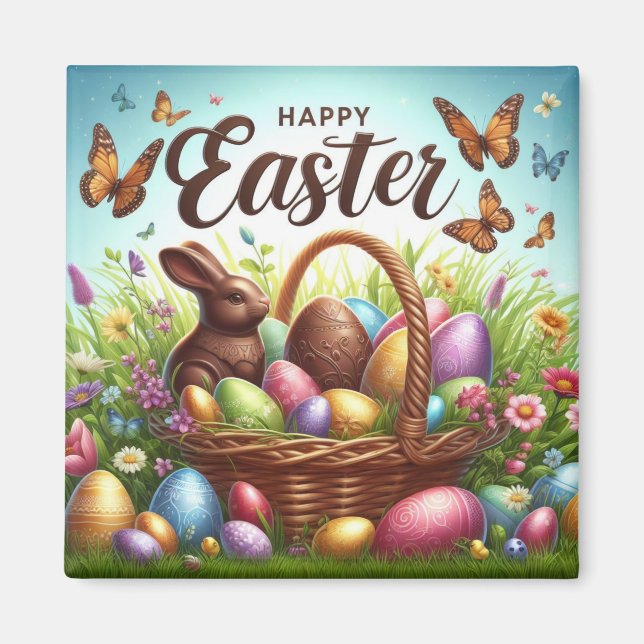Colorful, Happy Easter basket with eggs Magnet (Front)