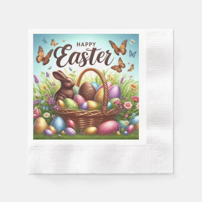 Colorful, Happy Easter basket with eggs Napkins (Front)