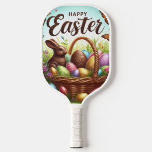 Colorful, Happy Easter basket with eggs Pickleball Paddle