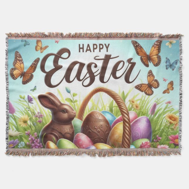 Colorful, Happy Easter basket with eggs Throw Blanket (Front)