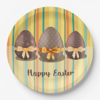 Colorful Happy Easter, Choco Easter Eggs Paper Plate