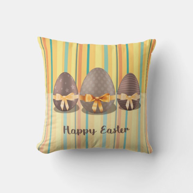 Colorful Happy Easter, Choco Easter Eggs Throw Pillow (Front)