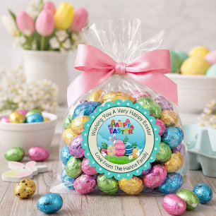 Colorful Happy Easter – Cute Bunny and Eggs Square Sticker