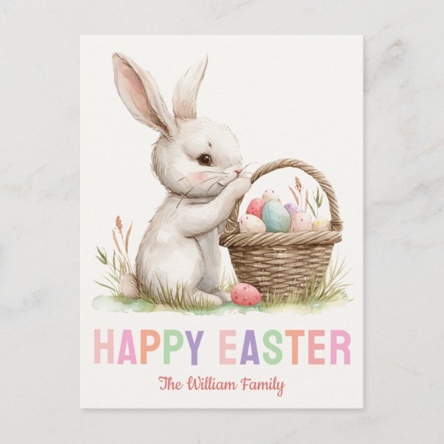 Colorful Happy Easter Cute Bunny  Postcard (Front)